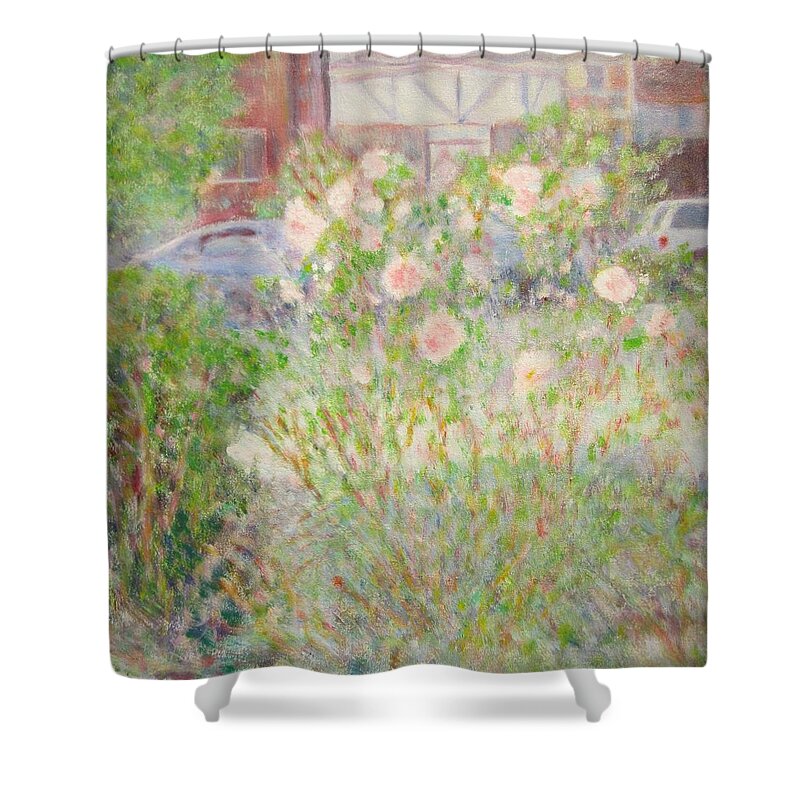 Impressionism Shower Curtain featuring the painting Sidewalk Flowers in Chicago by Glenda Crigger