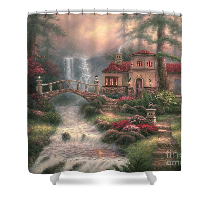 Tuscan Shower Curtain featuring the painting Sierra River Falls by Chuck Pinson