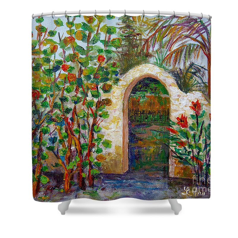 Siesta Key Archway Shower Curtain featuring the painting Siesta Key Archway by Lou Ann Bagnall