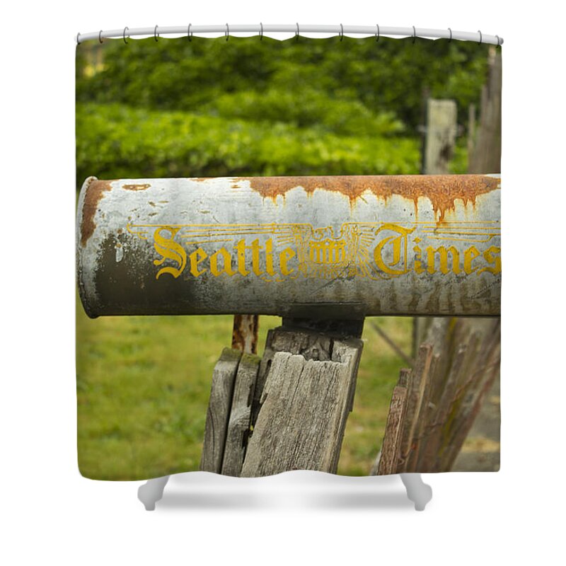Newspaper Holder Shower Curtain featuring the photograph Sign of the Times Seattle Times by Cathy Anderson