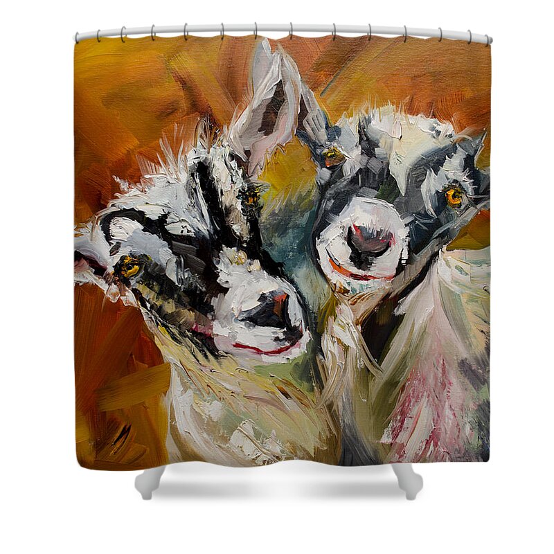 Goats Shower Curtain featuring the painting Silly Kids by Diane Whitehead