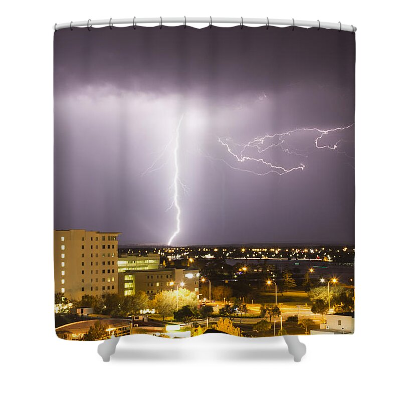 Lightning Shower Curtain featuring the photograph Silo Strike by Robert Caddy