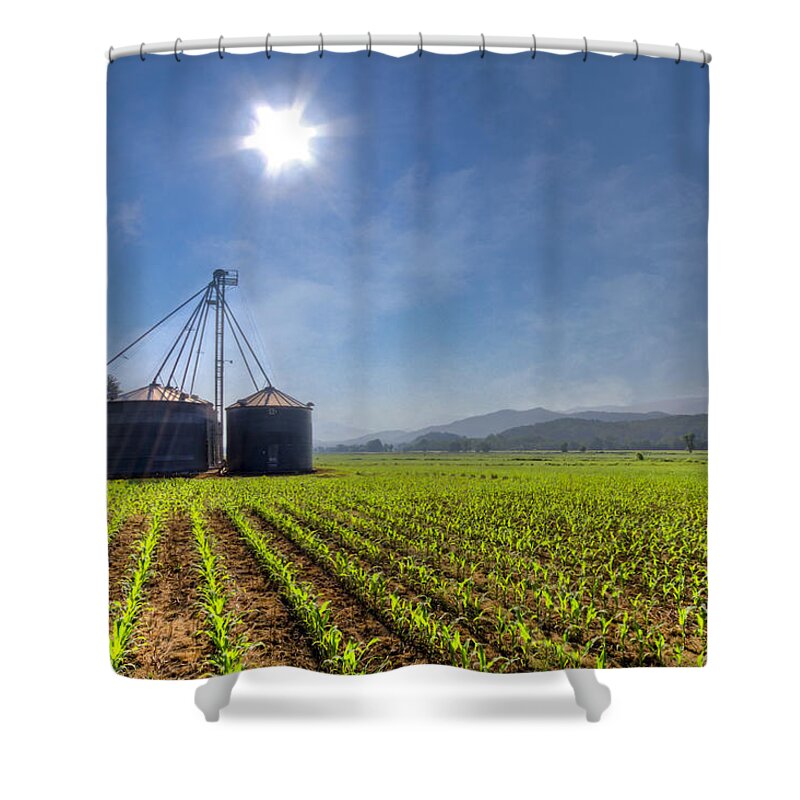 Andrews Shower Curtain featuring the photograph Silos by Debra and Dave Vanderlaan