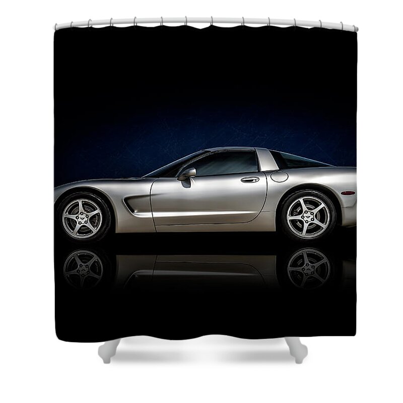 Corvette Shower Curtain featuring the digital art Silver C5 by Douglas Pittman