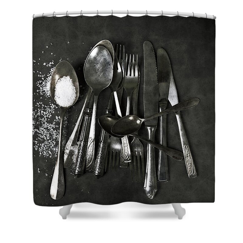 Silverware Shower Curtain featuring the photograph Silverware With Salt by Joana Kruse