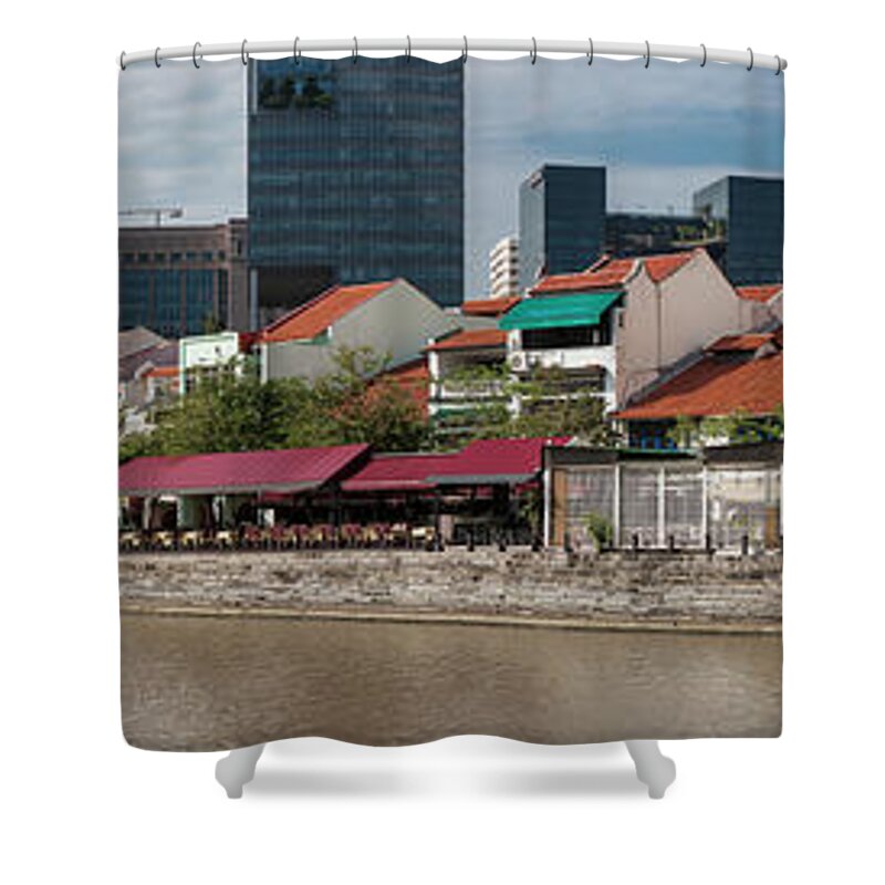 Downtown District Shower Curtain featuring the photograph Singapore River, Boat Quay And The by Maremagnum