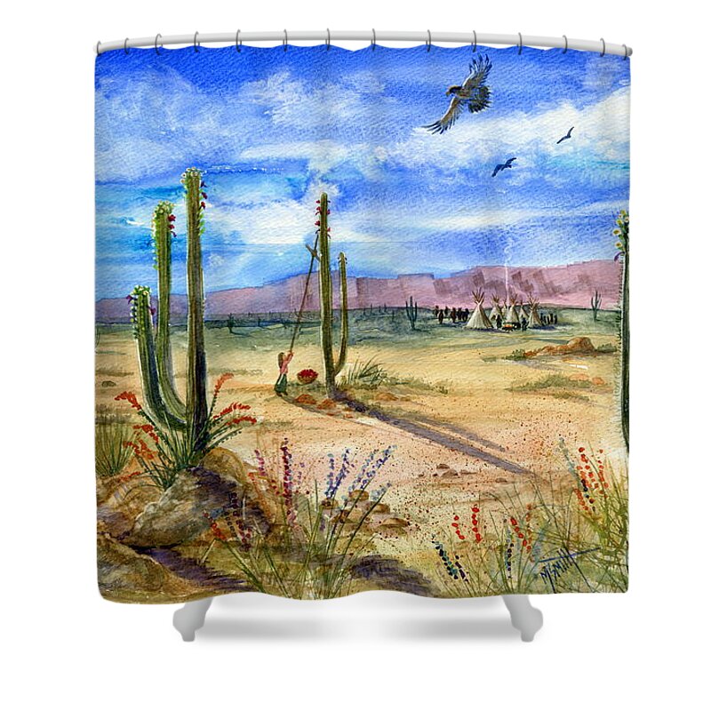 Sonoran Desert Shower Curtain featuring the painting Singing Down The Rain by Marilyn Smith