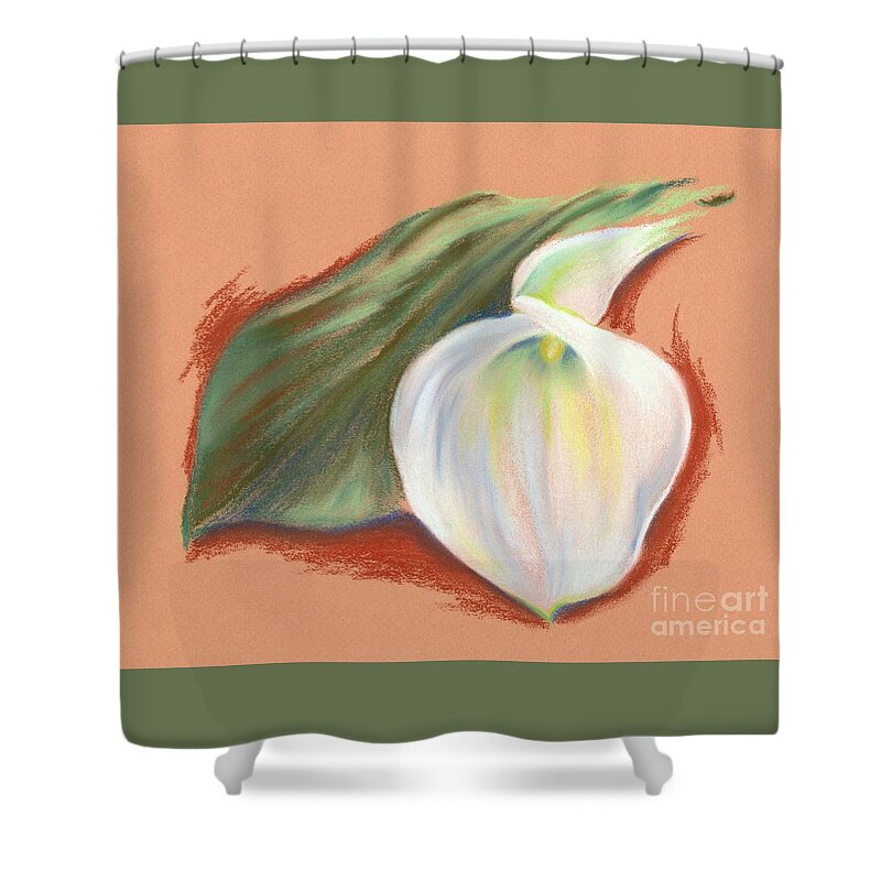 Botanical Shower Curtain featuring the pastel Single Calla Lily and Leaf by MM Anderson