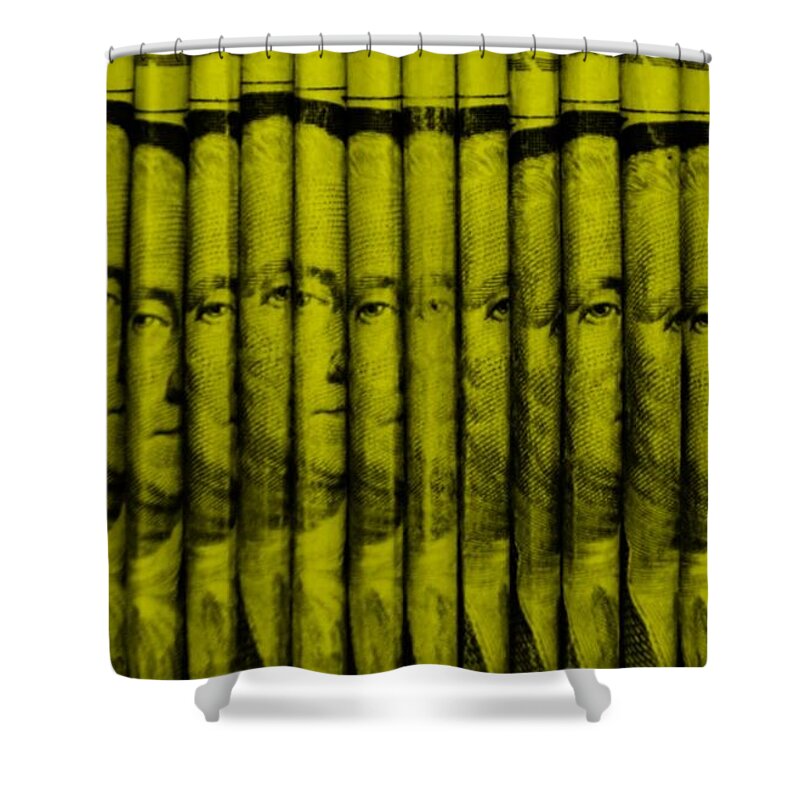 Money Shower Curtain featuring the photograph SINGLES in YELLOW by Rob Hans