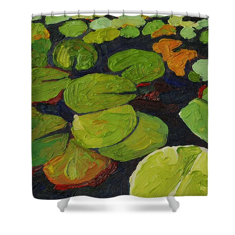 Floral Shower Curtain featuring the painting Singleton Lily Pads by Phil Chadwick