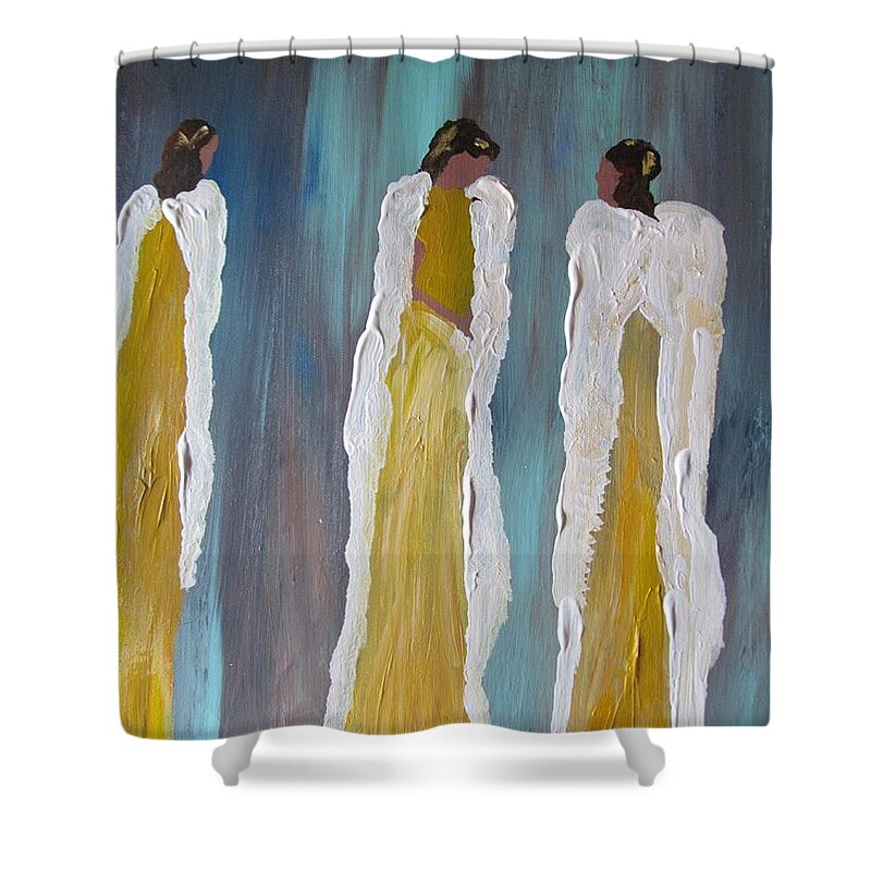 Three Women Shower Curtain featuring the painting Sisters by Susan Voidets
