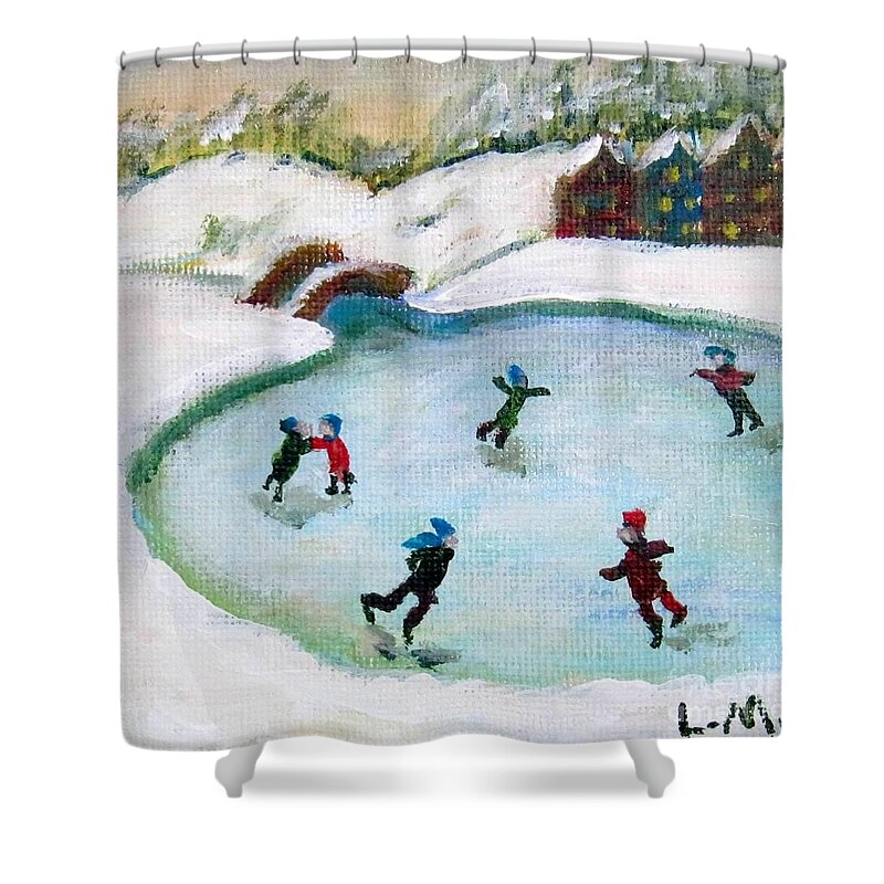 Ice Skate Shower Curtain featuring the painting Skating Pond by Laurie Morgan