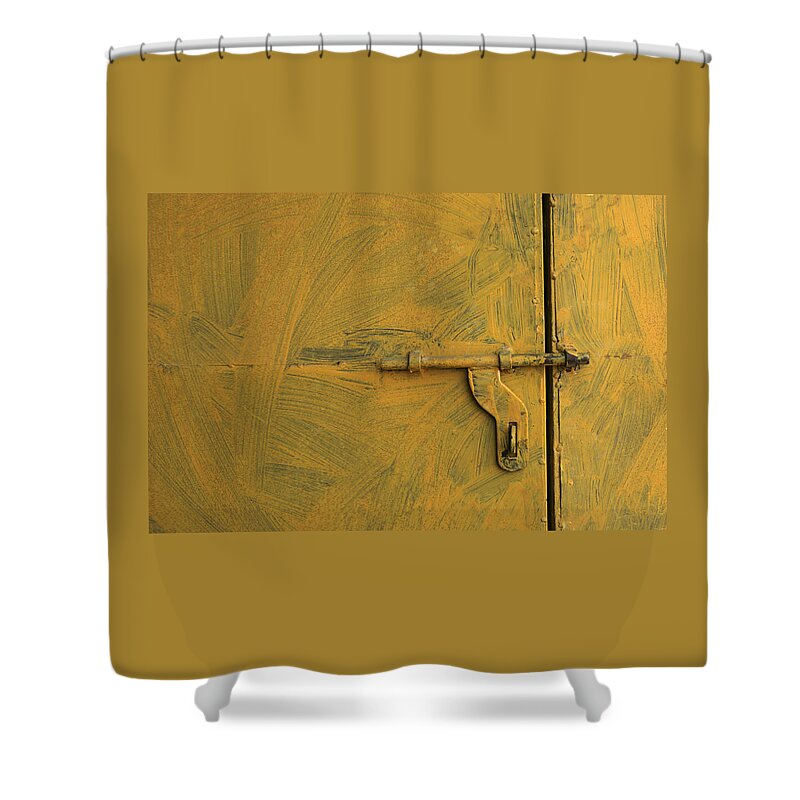 Abstract Shower Curtain featuring the photograph SKC 0047 The Door Latch by Sunil Kapadia