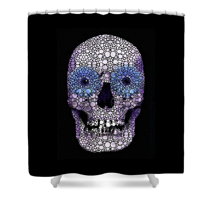 Skull Shower Curtain featuring the painting Skull Art - Day Of The Dead 2 Stone Rock'd by Sharon Cummings