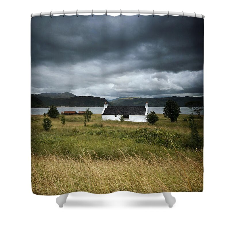 Landscape Shower Curtain featuring the photograph Skye Cottage by David Lichtneker