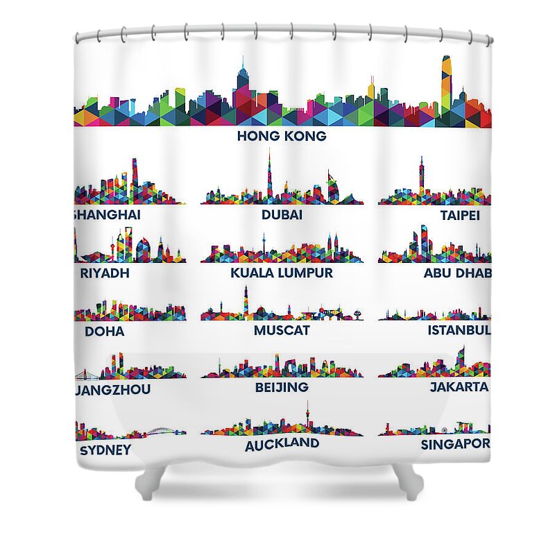 East Shower Curtain featuring the digital art Skyline City Arabian Peninsula And Asia by Maxger