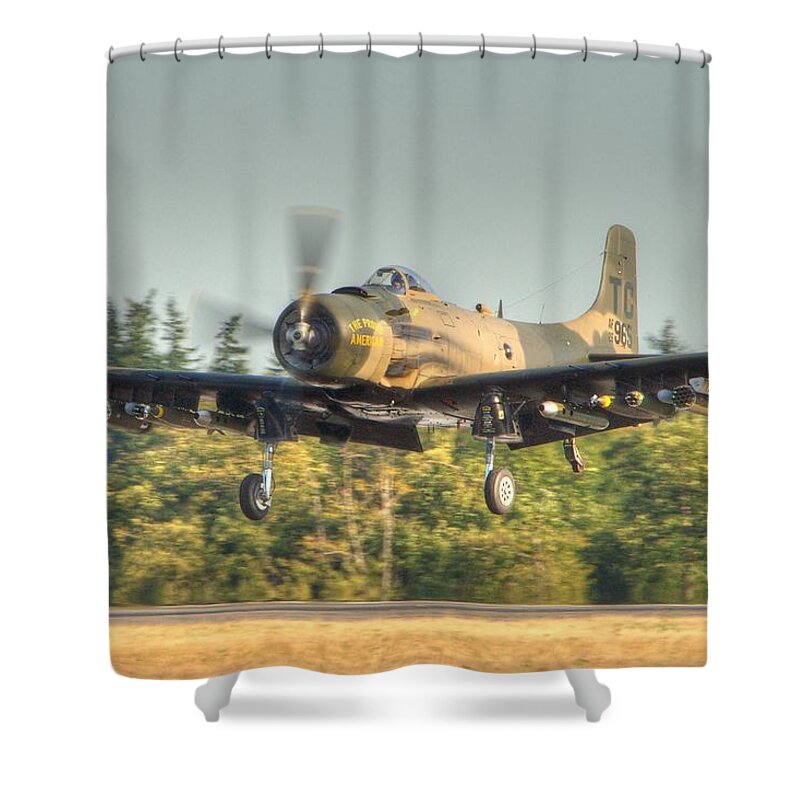 Skyraider Shower Curtain featuring the photograph Skyraider by Jeff Cook