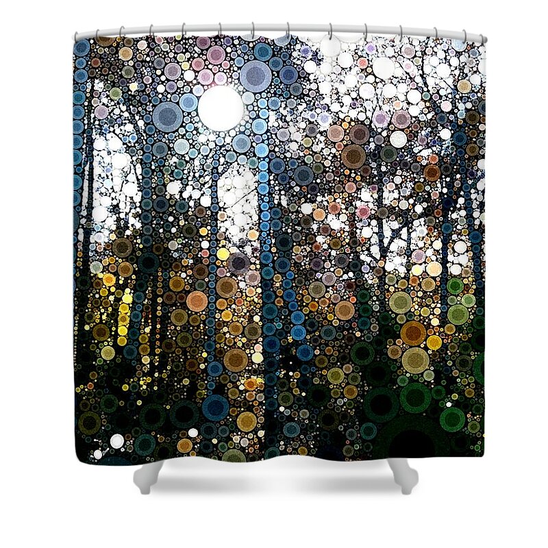 Skyway Shower Curtain featuring the digital art Skyway Forest at Dawn by Linda Bailey