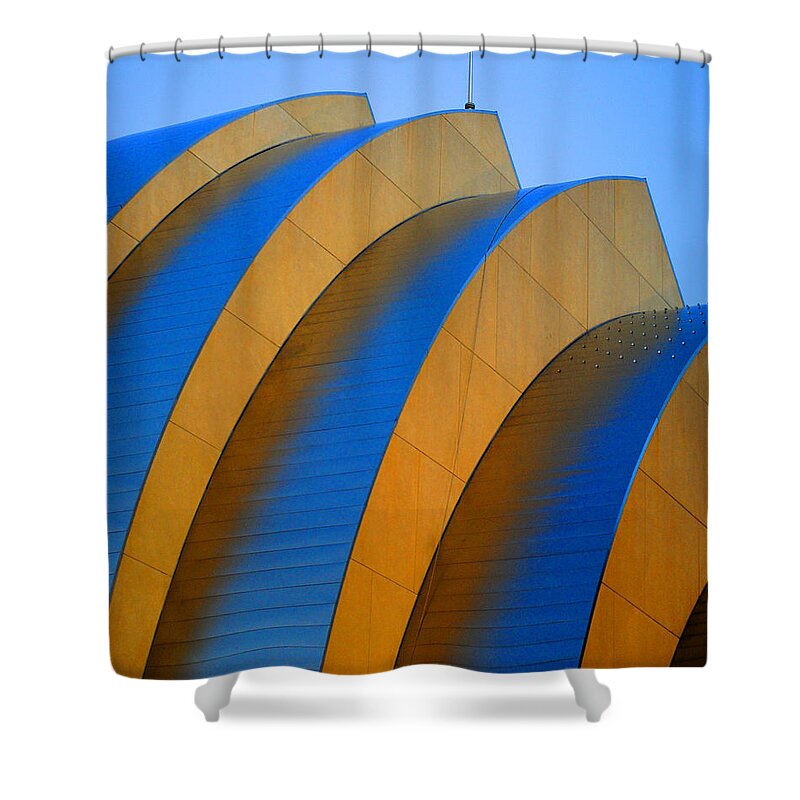 Kansas City Shower Curtain featuring the photograph Sliced Curves of the Kauffman Center for the Performing Arts by Glory Ann Penington