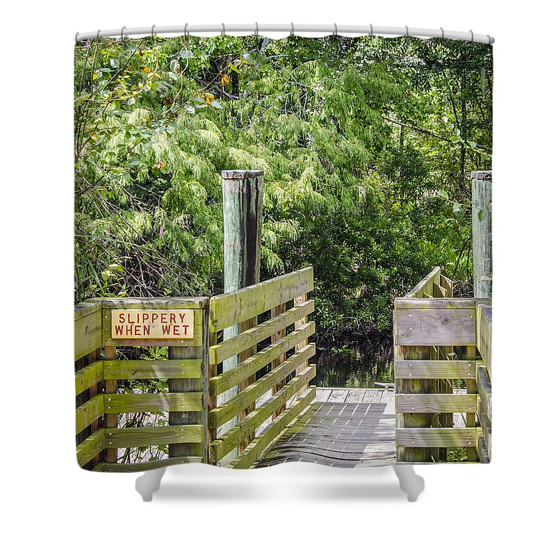 Boat Dock Shower Curtain featuring the photograph Slippery When Wet by Carolyn Marshall