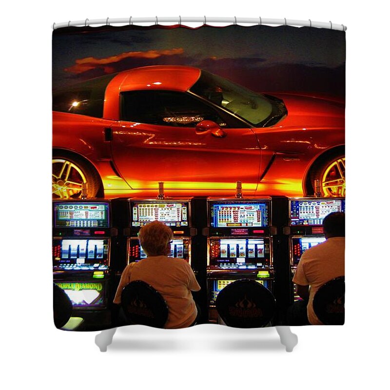 Las Vegas Shower Curtain featuring the photograph Slots PLayers in Vegas by John Malone