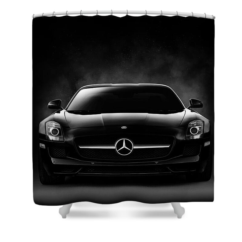 Mercedes Shower Curtain featuring the digital art SLS Black by Douglas Pittman