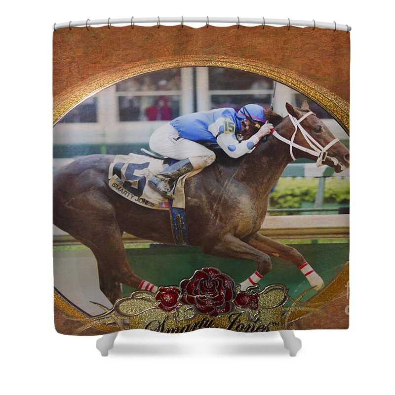 Emblem Shower Curtain featuring the photograph Smarty Jones by Betty LaRue