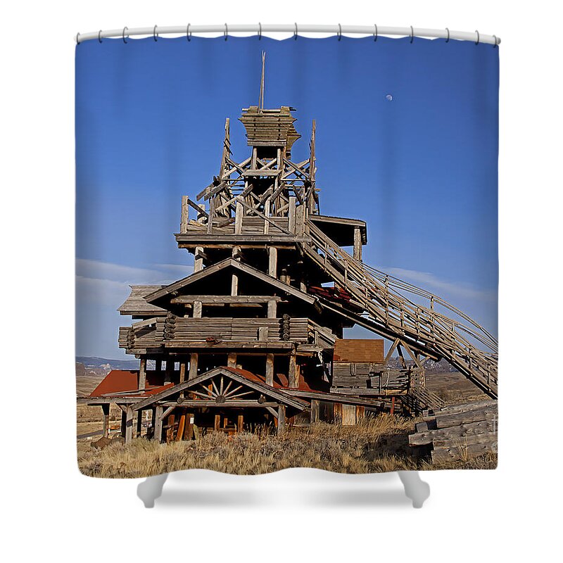 Smith Mansion Shower Curtain featuring the photograph Smith Mansion Panoramic With Moon 55x66 by J L Woody Wooden