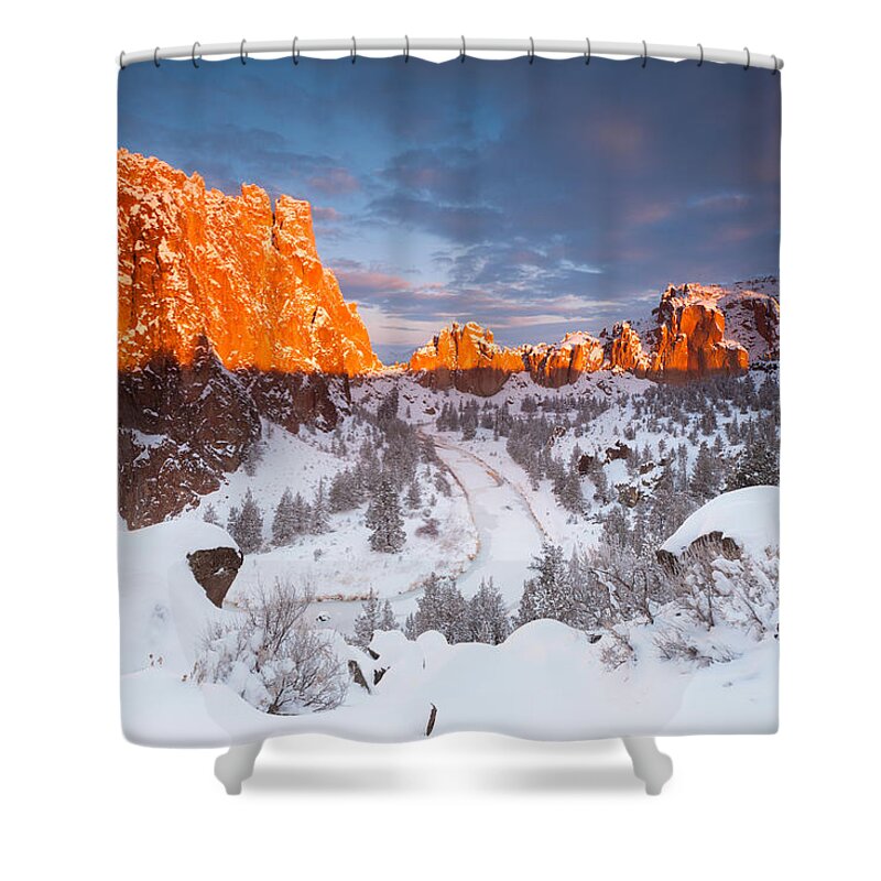 Smith Rock Shower Curtain featuring the photograph Smith Rock snow storm by Andrew Kumler