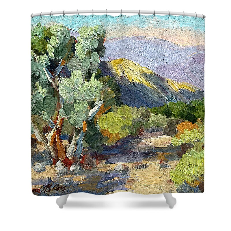 Smoke Trees Shower Curtain featuring the painting Smoke Trees At Thousand Palms by Diane McClary