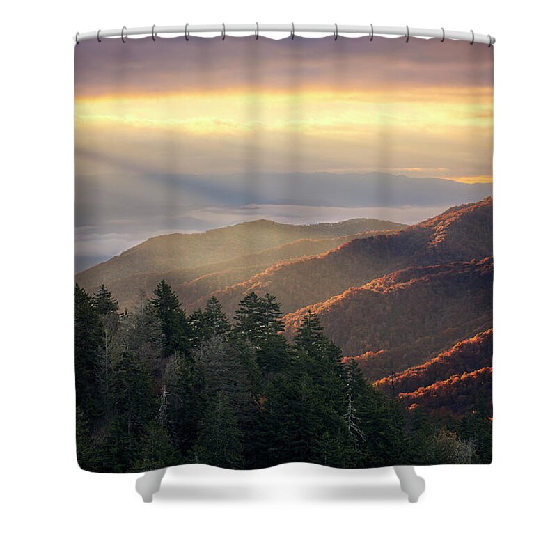 Tranquility Shower Curtain featuring the photograph Smoky Mountains At Sunrise by Malcolm Macgregor