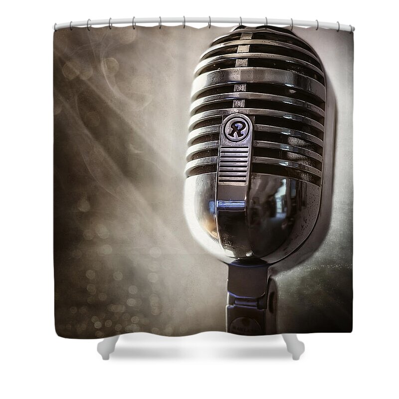 Mic Shower Curtain featuring the photograph Smoky Vintage Microphone by Scott Norris