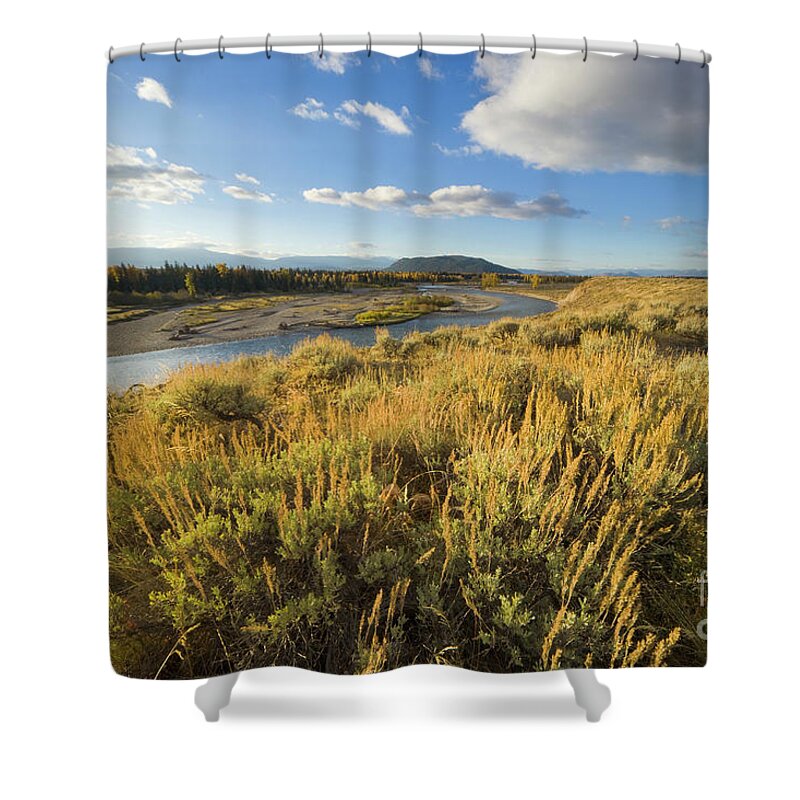 00431129 Shower Curtain featuring the photograph Snake River And Sagebrush Grand Teton NP by Yva Momatiuk John Eastcott