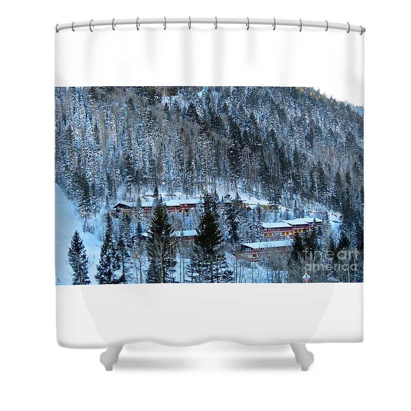 Taos Ski Valley Shower Curtain featuring the photograph Snow cabins by LeLa Becker