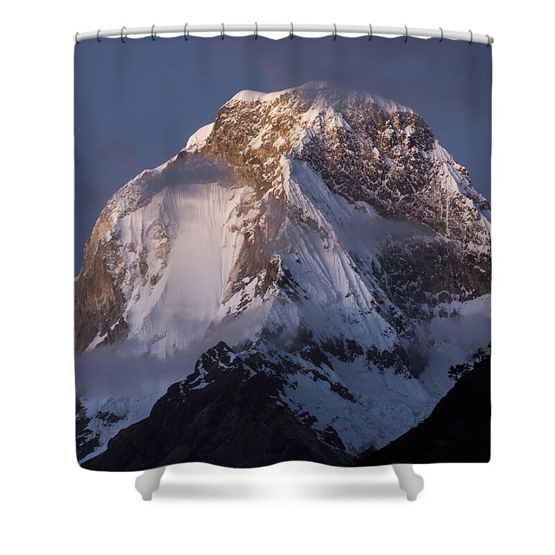 Cyril Ruoso Shower Curtain featuring the photograph Snow-covered Peaks Huscaran Mountain by Cyril Ruoso