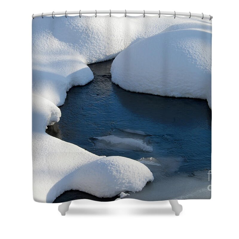 Water Shower Curtain featuring the photograph Snow Covered Rocks by Alana Ranney