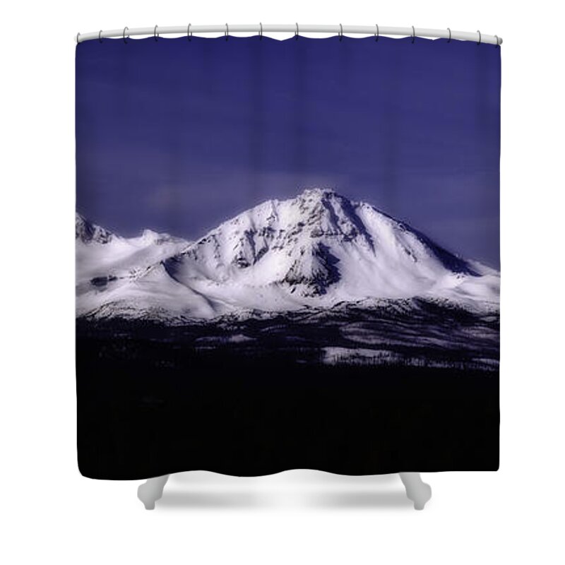 Three Sisters Mountain Photographs Shower Curtain featuring the photograph Snow Covered Two of Three Sisters Mountain Tops In Oregon by Jerry Cowart