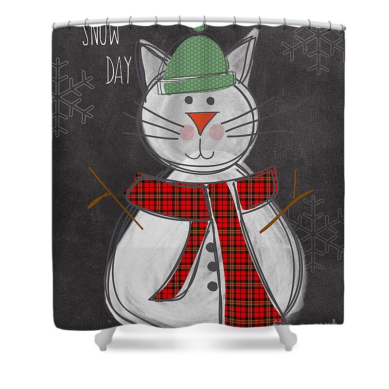Cat Shower Curtain featuring the painting Snow Kitten by Linda Woods