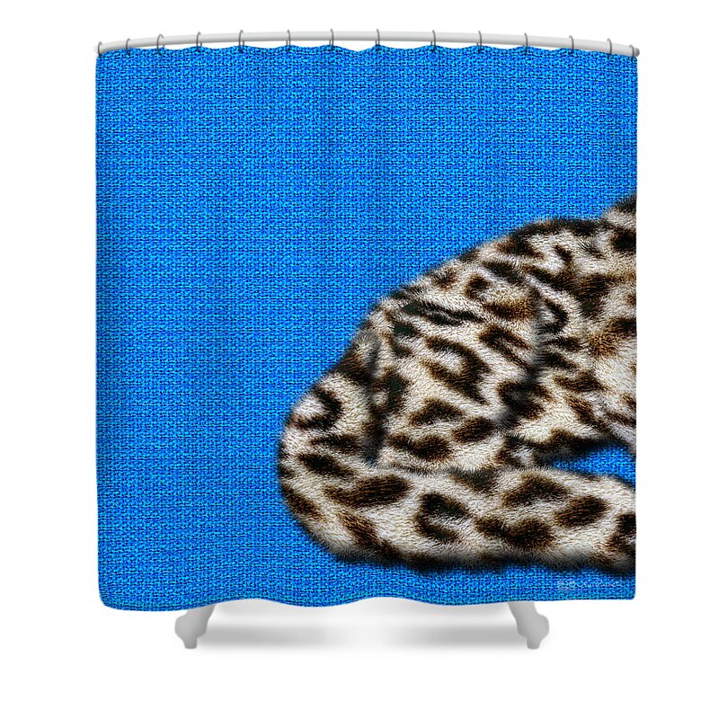 'beasts Creatures And Critters' Collection By Serge Averbukh Shower Curtain featuring the digital art Snow Leopard Furry Bottom on Blue by Serge Averbukh