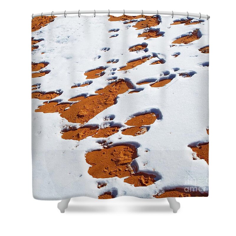 Landscape Shower Curtain featuring the digital art Snow on Dunes by Tim Richards