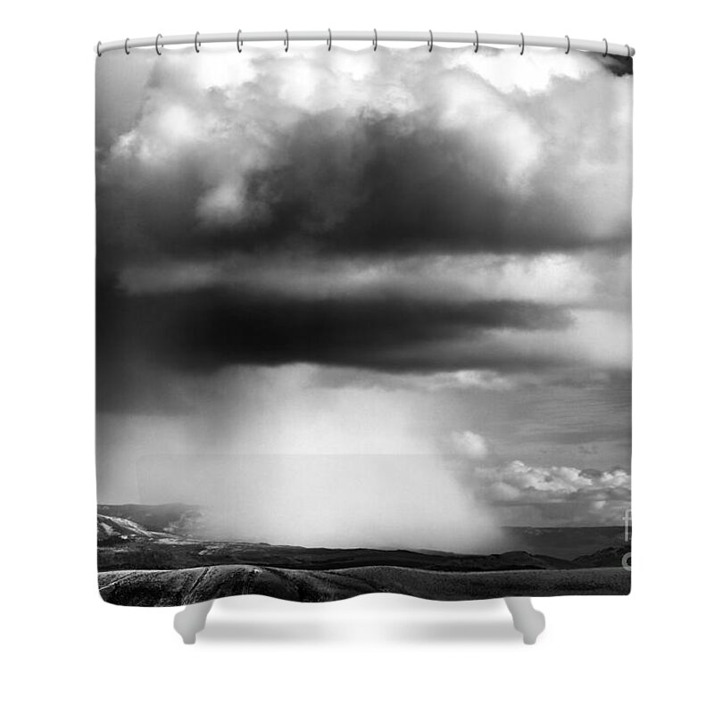 Landscape Shower Curtain featuring the photograph Snow Squall In Black And White by Edward R Wisell