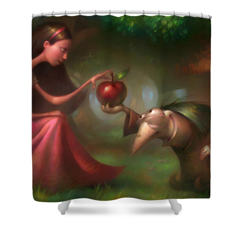 Snow White Shower Curtain featuring the painting Snow White by Adam Ford