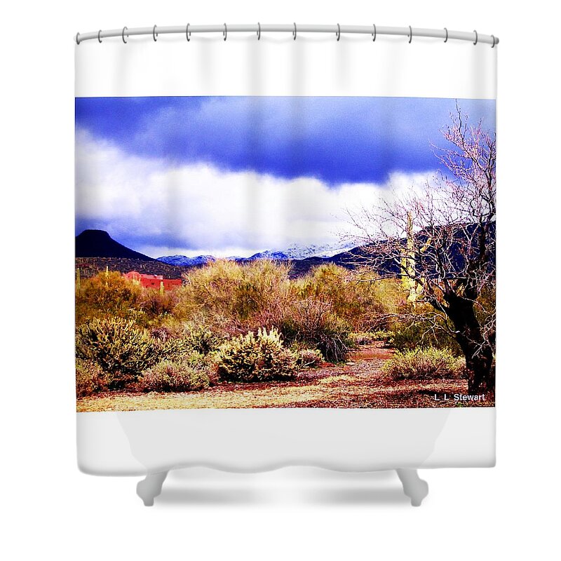 Arizona Shower Curtain featuring the photograph Snowing on New River Mountains by L L Stewart
