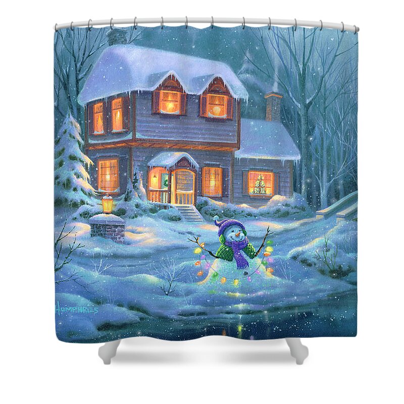 Michael Humphries Shower Curtain featuring the painting Snowy Bright Night by Michael Humphries