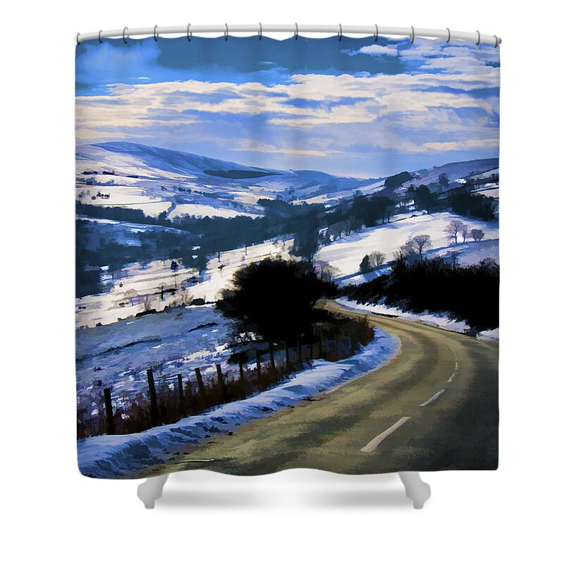 Dawn Shower Curtain featuring the photograph Snowy scene and rural road by Neil Alexander Photography