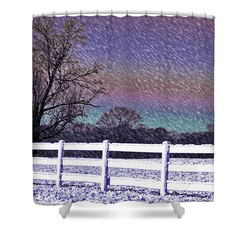 Snow Shower Curtain featuring the photograph Snowy Snowy Night by Lydia Holly