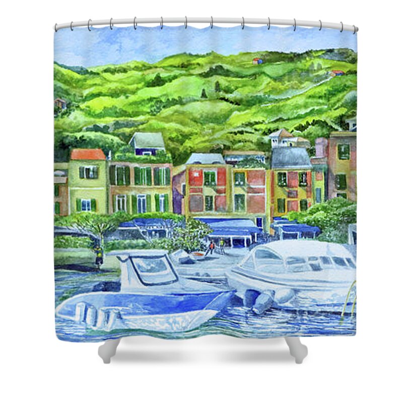 Portofino Shower Curtain featuring the painting So This is Portofino by Kandy Cross