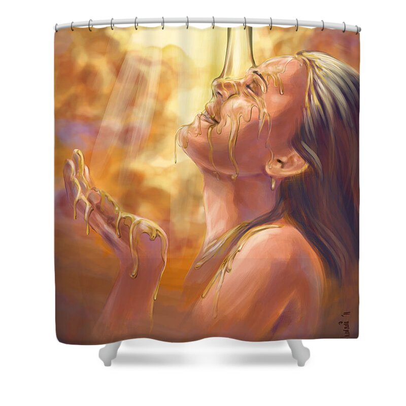 Prophetic Painting Shower Curtain featuring the digital art Soaking in Glory by Tamer and Cindy Elsharouni