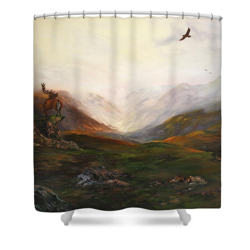 Scotish Highlands Shower Curtain featuring the painting Soaring High by Jean Walker