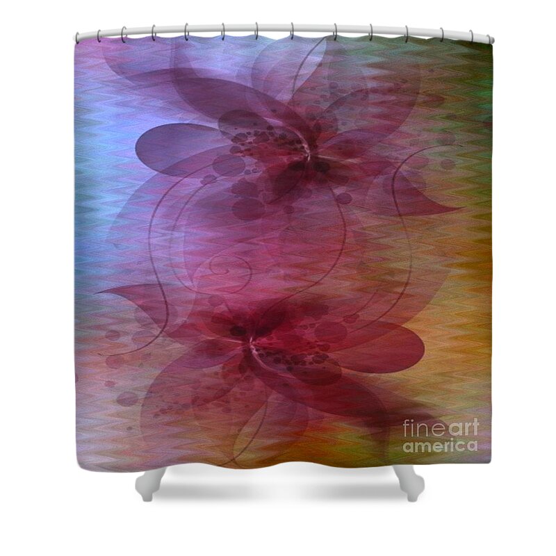 Abstract Shower Curtain featuring the digital art Soft Colored Ripples And Ribbons Abstract by Judy Palkimas